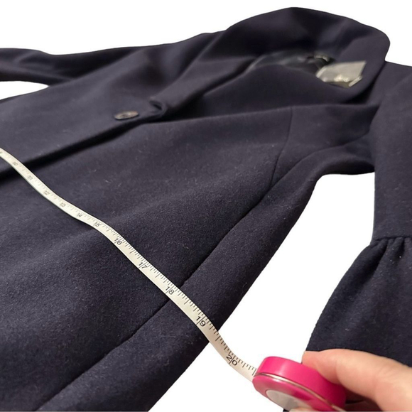 EXPRESS Navy Blue Wool Blend Coat Women's Small Lined Button Bell Sleeve Pockets - Picture 8 of 11